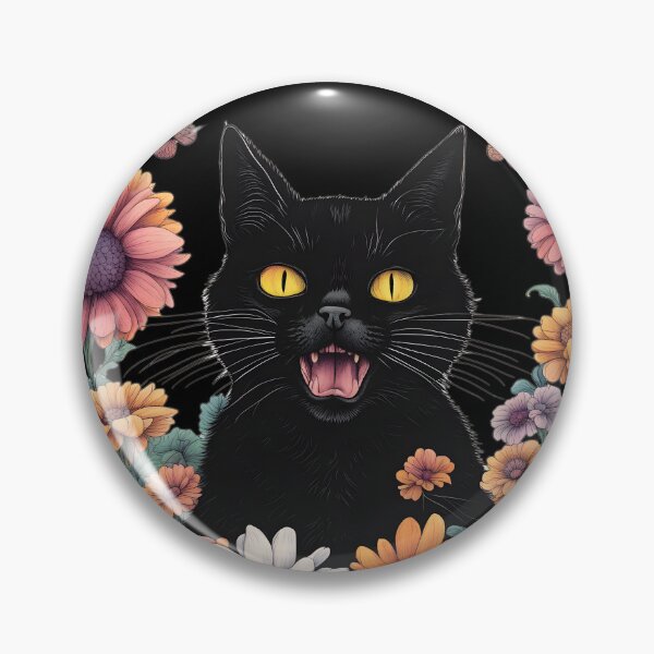 Item preview, Wierdo retro Black Cat flowers ColorfulArt  designed and sold by Catophile.