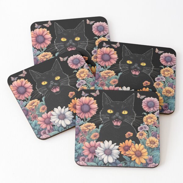 Item preview, Wierdo retro Black Cat flowers ColorfulArt  designed and sold by Catophile.