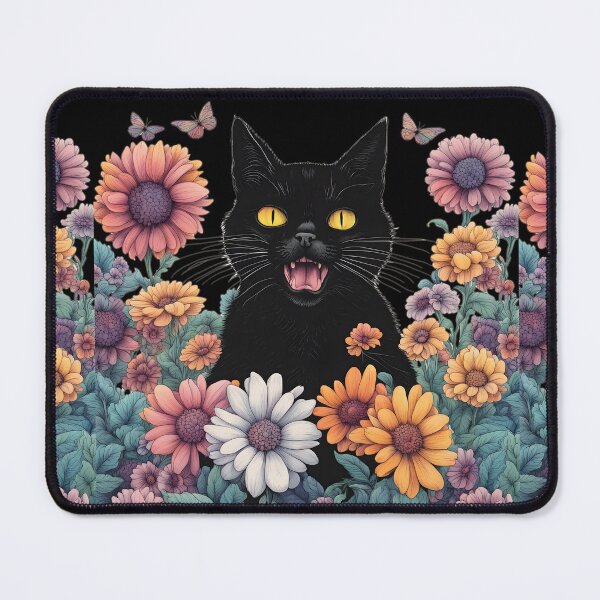 Item preview, Wierdo retro Black Cat flowers ColorfulArt designed and sold by Catophile.