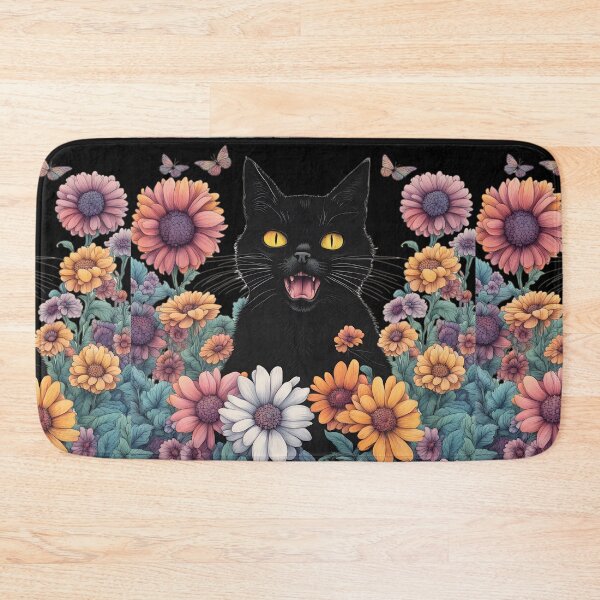Item preview, Wierdo retro Black Cat flowers ColorfulArt  designed and sold by Catophile.