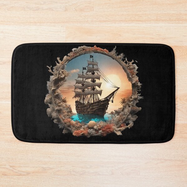 Item preview, Ship at Sea Surrounded by Corals at Sunset designed and sold by Aquillashop.