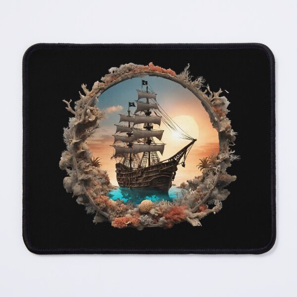 Item preview, Ship at Sea Surrounded by Corals at Sunset designed and sold by Aquillashop.
