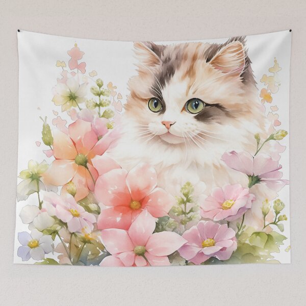 Item preview, Cute Fluffy Cat Nestled Among Blooms designed and sold by LittleLuvies.