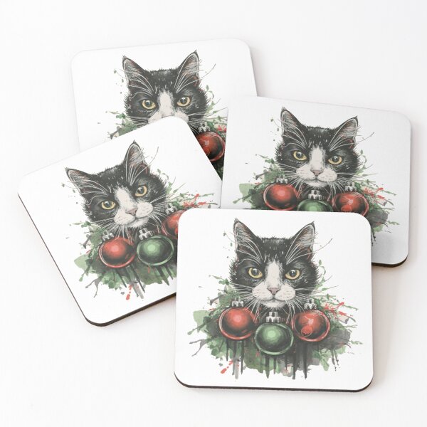Item preview, Cat and Colorful Christmas Balls designed and sold by Osa-Store.