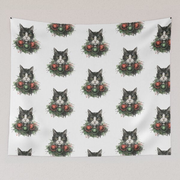 Item preview, Cat and Colorful Christmas Balls designed and sold by Osa-Store.