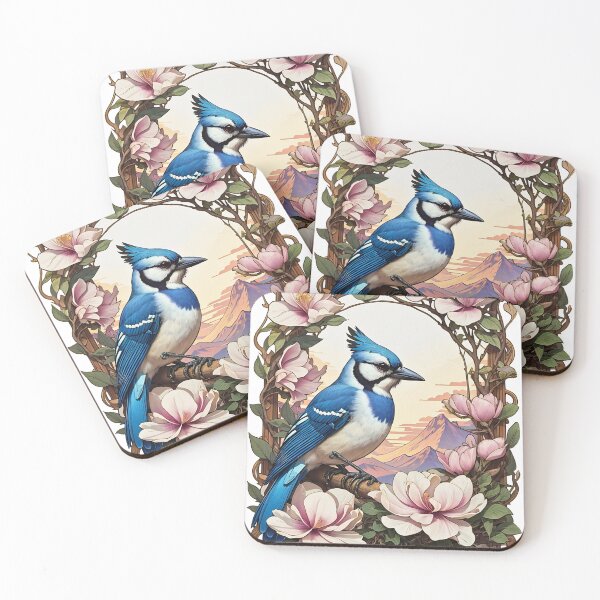Item preview, Blue Jay Bird Magnolia Branch retro vintage design designed and sold by BorgSpareParts.