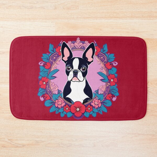 Item preview, Boston Terrier in a wreath of flowers designed and sold by FivePugs.