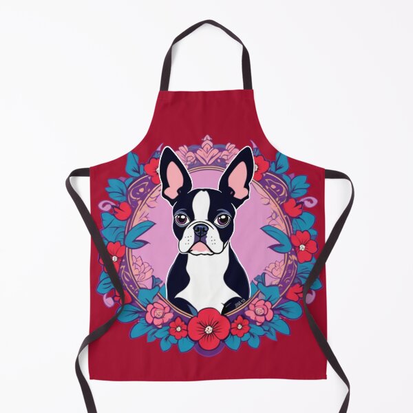 Item preview, Boston Terrier in a wreath of flowers designed and sold by FivePugs.