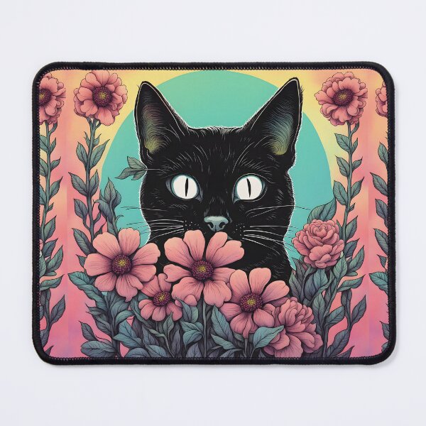 Item preview, Weird Colorful Black Cat and Flowers designed and sold by Catophile.