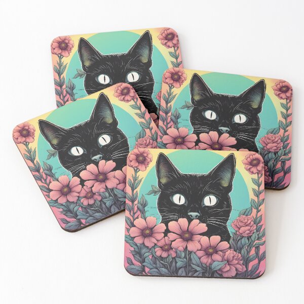 Item preview, Weird Colorful Black Cat and Flowers designed and sold by Catophile.