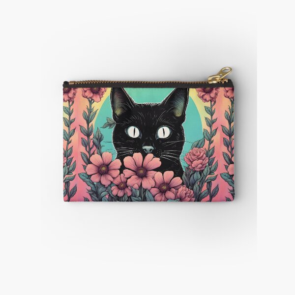 Item preview, Weird Colorful Black Cat and Flowers designed and sold by Catophile.