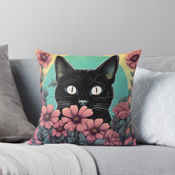 Item preview, Weird Colorful Black Cat and Flowers designed and sold by Catophile.