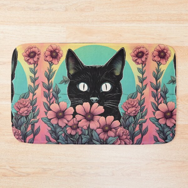 Item preview, Weird Colorful Black Cat and Flowers designed and sold by Catophile.