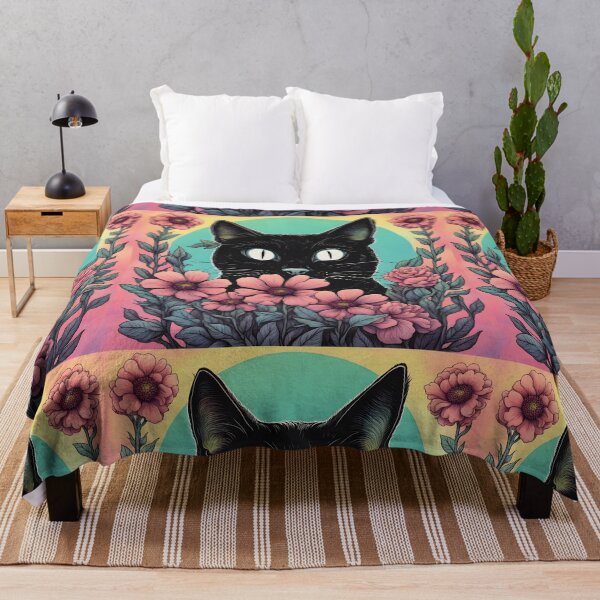 Item preview, Weird Colorful Black Cat and Flowers designed and sold by Catophile.