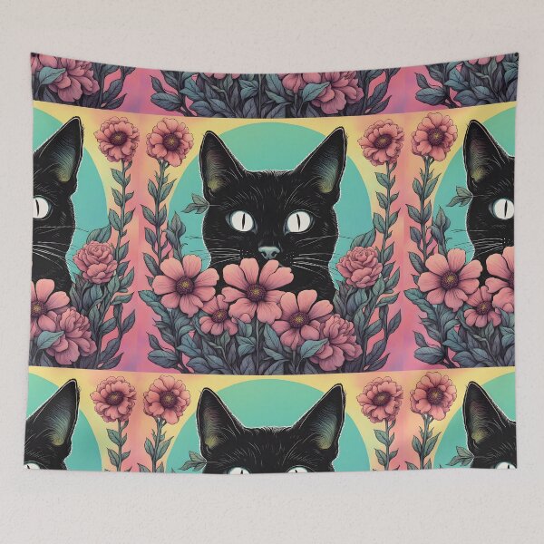 Item preview, Weird Colorful Black Cat and Flowers designed and sold by Catophile.