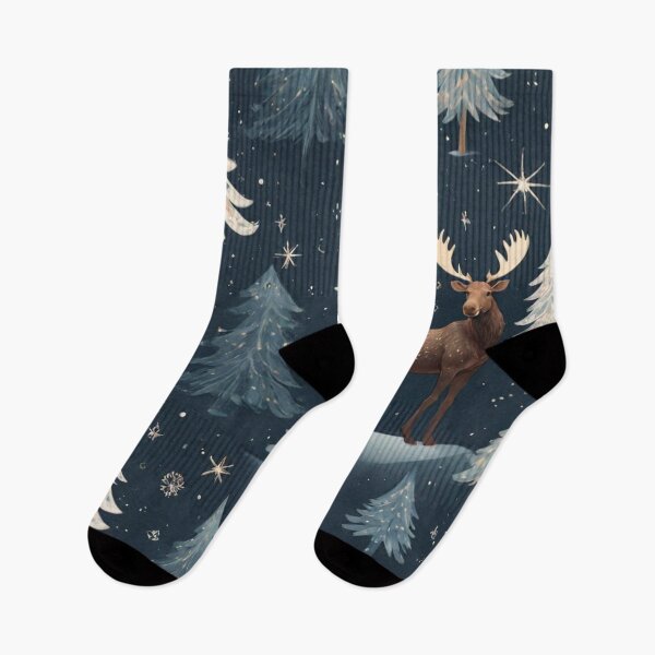 Item preview, Moose in dreamy forest designed and sold by Trendy-socks.
