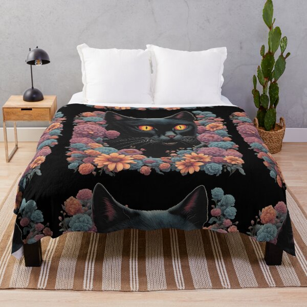 Artikelvorschau, Verrückte schwarze Katze blüht Retro ColorfulArt entworfen und verkauft von Catophile.