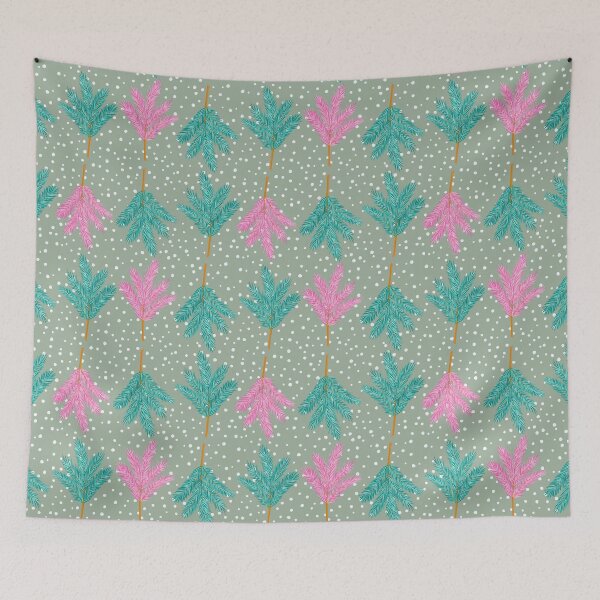 Item preview, Christmas branches and snowflakes on olive background designed and sold by marielorestudio.