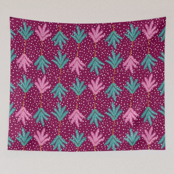 Item preview, Christmas branches and snowflakes on burgundy background designed and sold by marielorestudio.