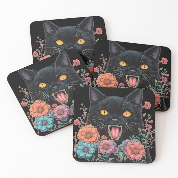 Item preview, Wierdo retro Black Cat flowers ColorfulArt  designed and sold by Catophile.