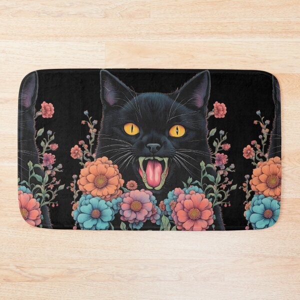 Item preview, Wierdo retro Black Cat flowers ColorfulArt  designed and sold by Catophile.