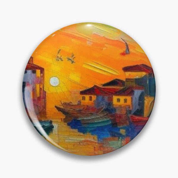 Item preview, Mediterranean village at sunset designed and sold by George Hutton Hunter.