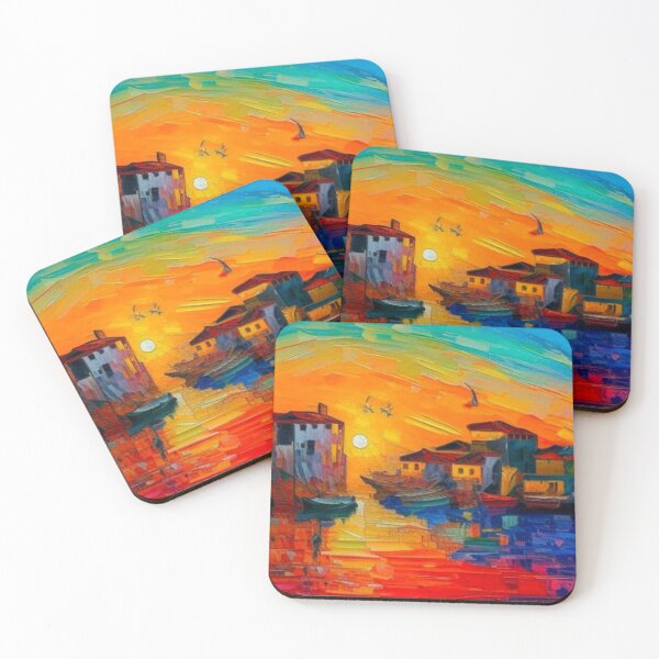 Item preview, Mediterranean village at sunset designed and sold by George Hutton Hunter.