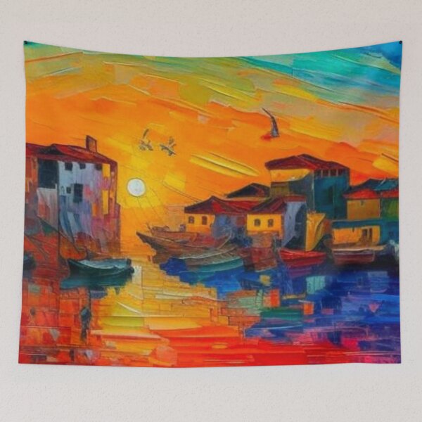 Item preview, Mediterranean village at sunset designed and sold by George Hutton Hunter.