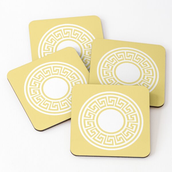 Item preview, Circular Greek key design, gold and white, coasters ,Redbubble, white and gold,Gold Mirror designed and sold by bubbley2021.