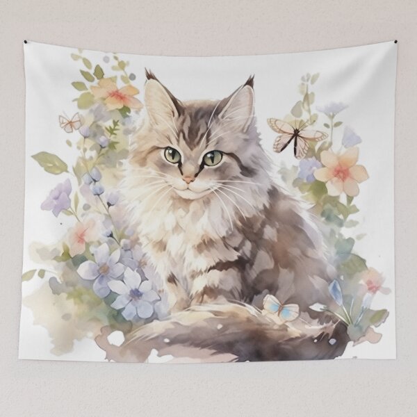 Item preview, Feline Mischief: Sly Cat Concealed Amidst Blooms designed and sold by LittleLuvies.