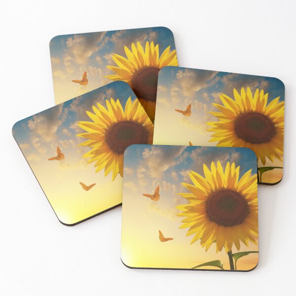 Item preview, Blooming sunflower with butterflies at sunset designed and sold by anatim33.