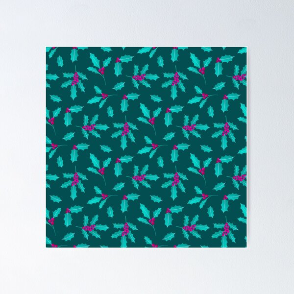 Item preview, Turquoise holly on a dark green background designed and sold by marielorestudio.
