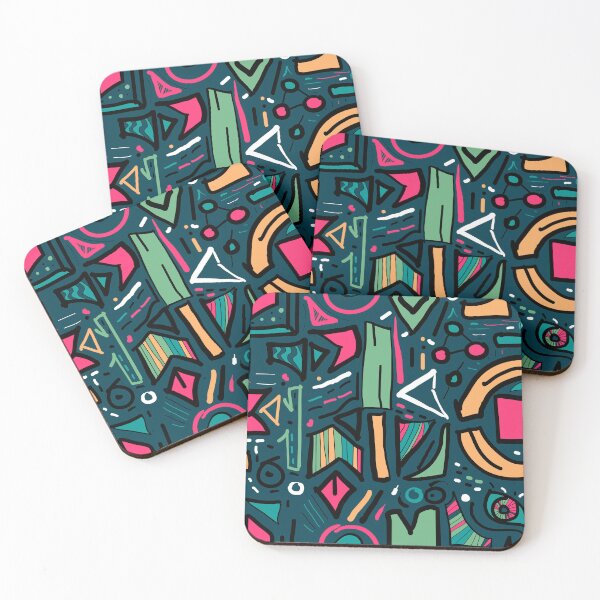 Item preview, Abstract seamless geometric background with squares, triangles, scuffed, drops, sprays, and ink droplets. Grunge, neon texture pattern.  designed and sold by VaskanianArt.