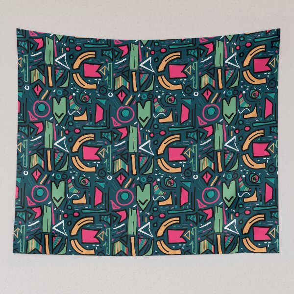 Item preview, Abstract seamless geometric background with squares, triangles, scuffed, drops, sprays, and ink droplets. Grunge, neon texture pattern.  designed and sold by VaskanianArt.