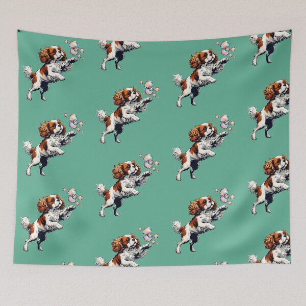 Item preview, Cavalier King Charles Spaniel Playing With Bubbles designed and sold by barksandsqueaks.