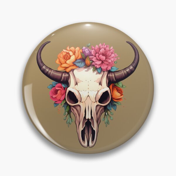 Item preview, Watercolor Cow Skull with Warm Flowers Boho Western designed and sold by meganohm.