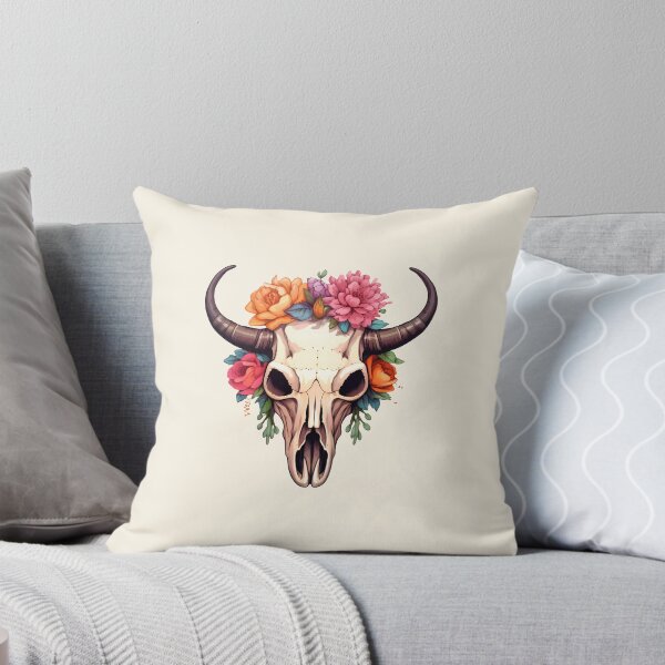Item preview, Watercolor Cow Skull with Warm Flowers Boho Western designed and sold by meganohm.
