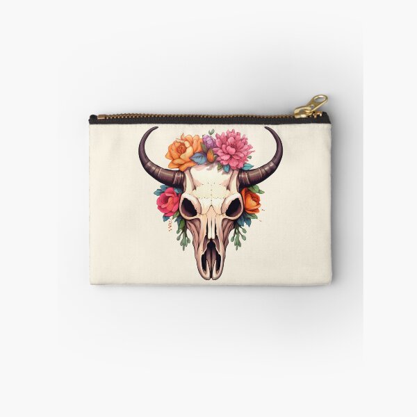 Item preview, Watercolor Cow Skull with Warm Flowers Boho Western designed and sold by meganohm.
