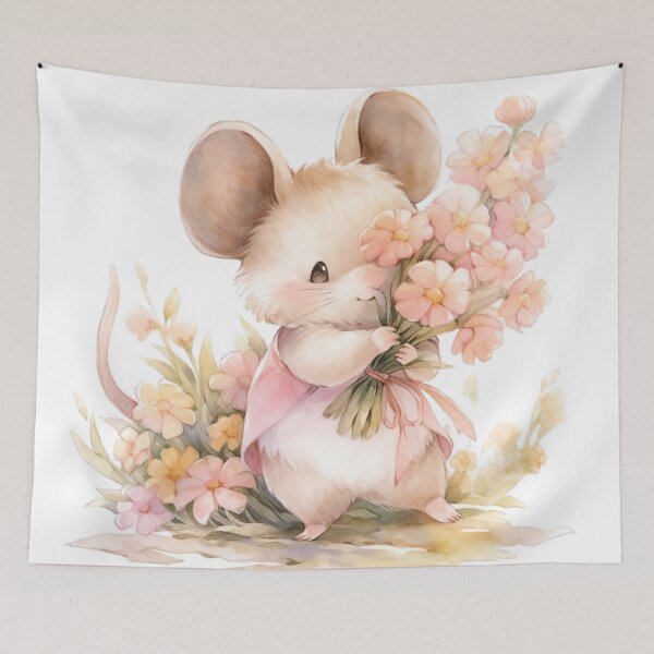 Item preview, Tiny Florist: Cute Mouse Tenderly Holding Blooms designed and sold by LittleLuvies.