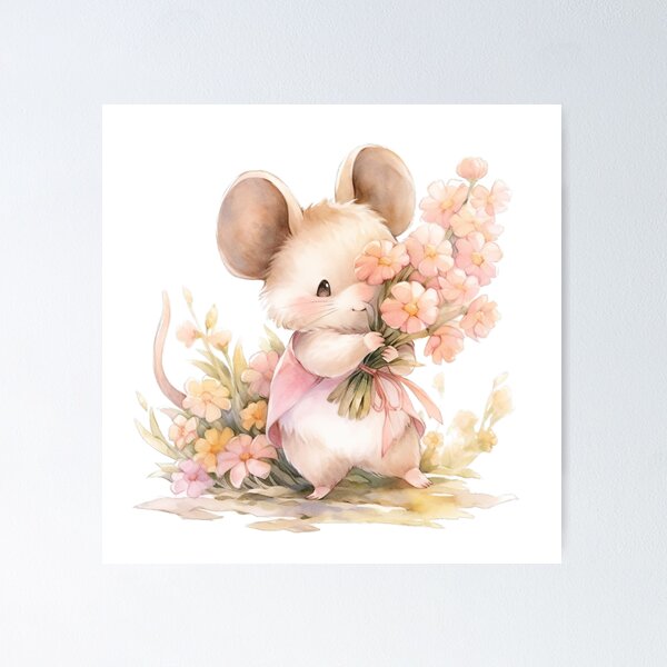 Item preview, Tiny Florist: Cute Mouse Tenderly Holding Blooms designed and sold by LittleLuvies.