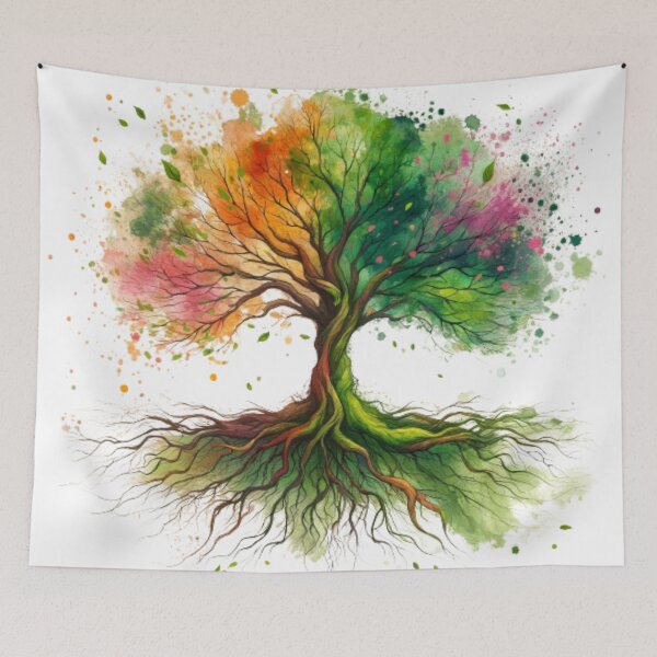 Item preview, Seasonal Harmony: A Watercolor Tree Between Spring and Summer designed and sold by masquetea.