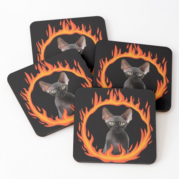 Item preview, Black sphynx cat in fire designed and sold by ME-World.