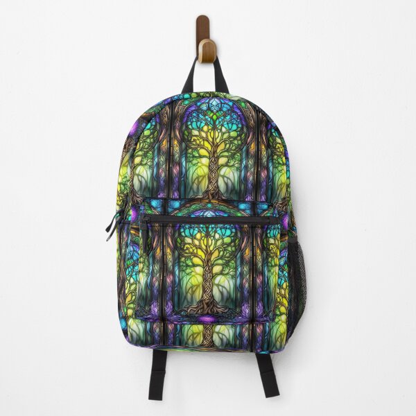 Item preview, blue, purple and yellow tree of life, Celtic symbolism, stained glass designed and sold by Creativesphotos.