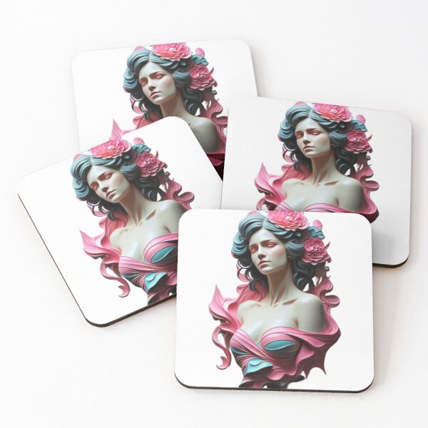 Item preview, Colored marble statue of a woman with flowers designed and sold by QvDesigns.