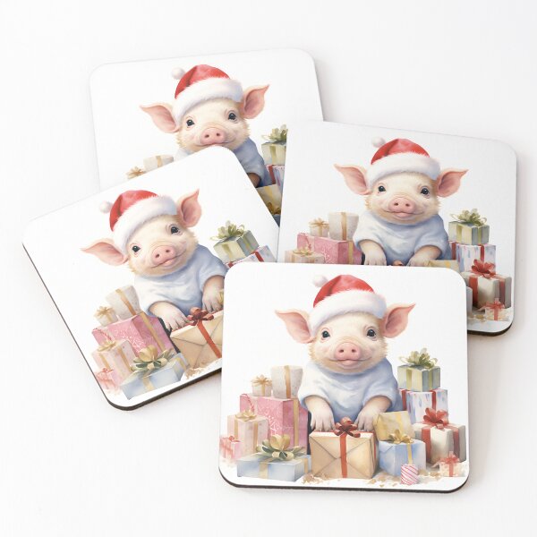 Item preview, adorable holiday baby pig with christmas presents designed and sold by dcrc.