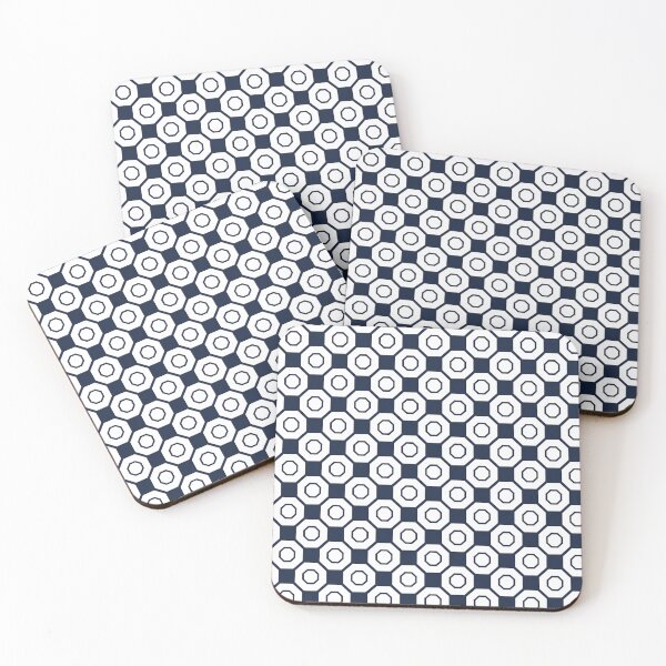 Item preview, White Navy Blue Octagon Intersect Square Line Modern Graphic Retro Honeycomb Pattern designed and sold by PenguinForests.