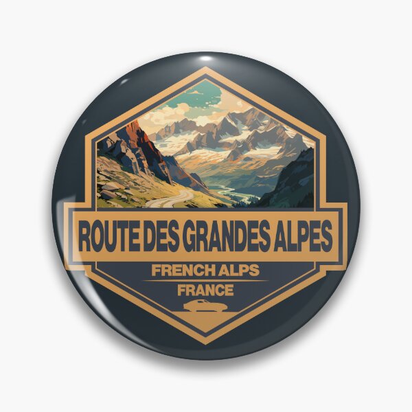 Item preview, Route des Grandes Alpes France Travel Art Badge designed and sold by KrisSidDesigns.