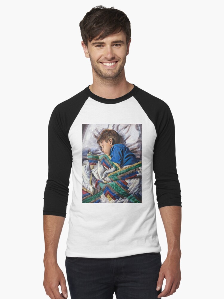 Thumbnail 1 of 3, Baseball ¾ Sleeve T-Shirt, Sleeping child and quilt designed and sold by rontaylorcrouch.
