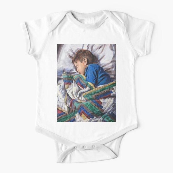 Sleeping child and quilt Short Sleeve Baby One-Piece