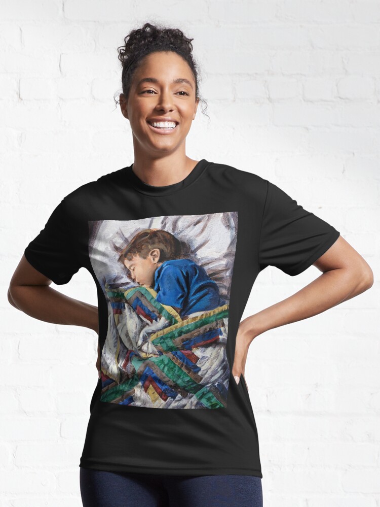Thumbnail 6 of 7, Active T-Shirt, Sleeping child and quilt designed and sold by rontaylorcrouch.